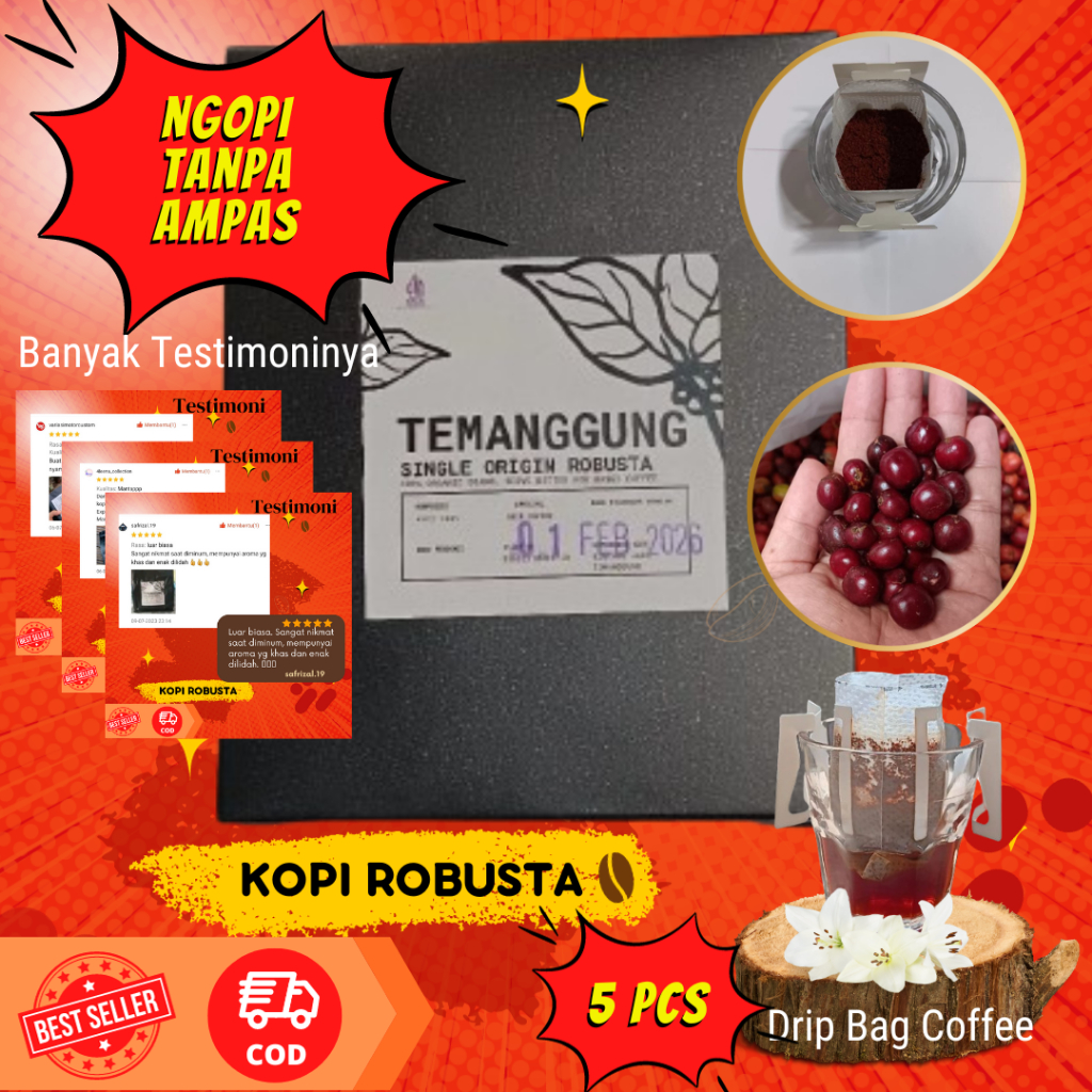 

Dripbag Coffee Box Kopi Temanggung Robusta Premium Tanpa Ampas Praktis 5 Pcs Sachet