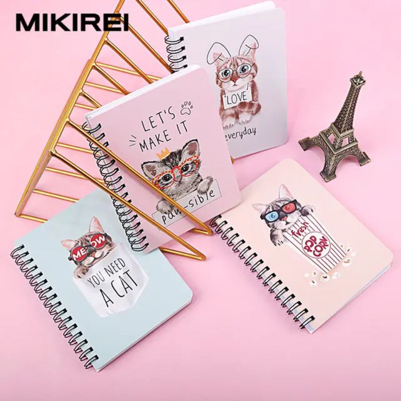 

MIKIREI Colourful Cute Cat Spiral ring Notebook | Buku ring Spiral kucing | Diary Kucing | Buku Jurnal