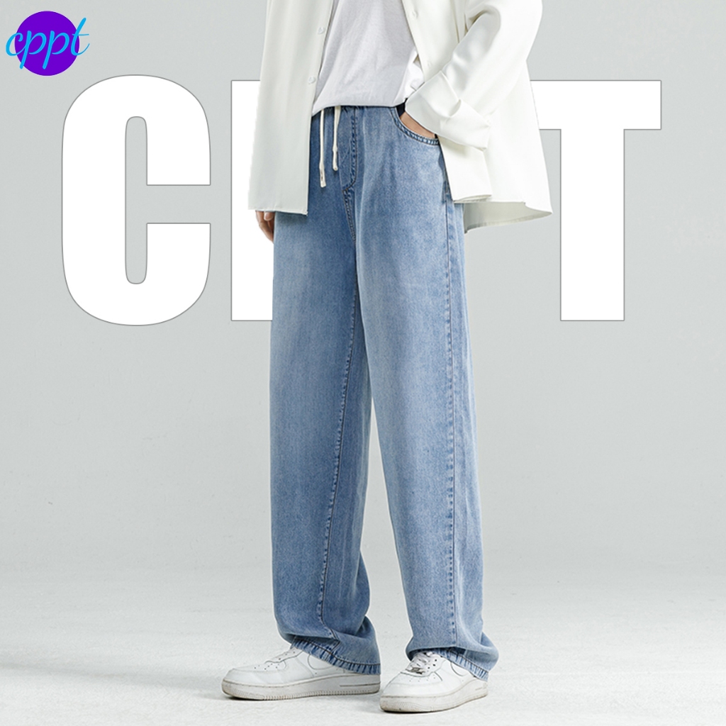 celana jeans pria kulot jeans pinggang karet jeans korean style pria straight jeans boyfriend loose 