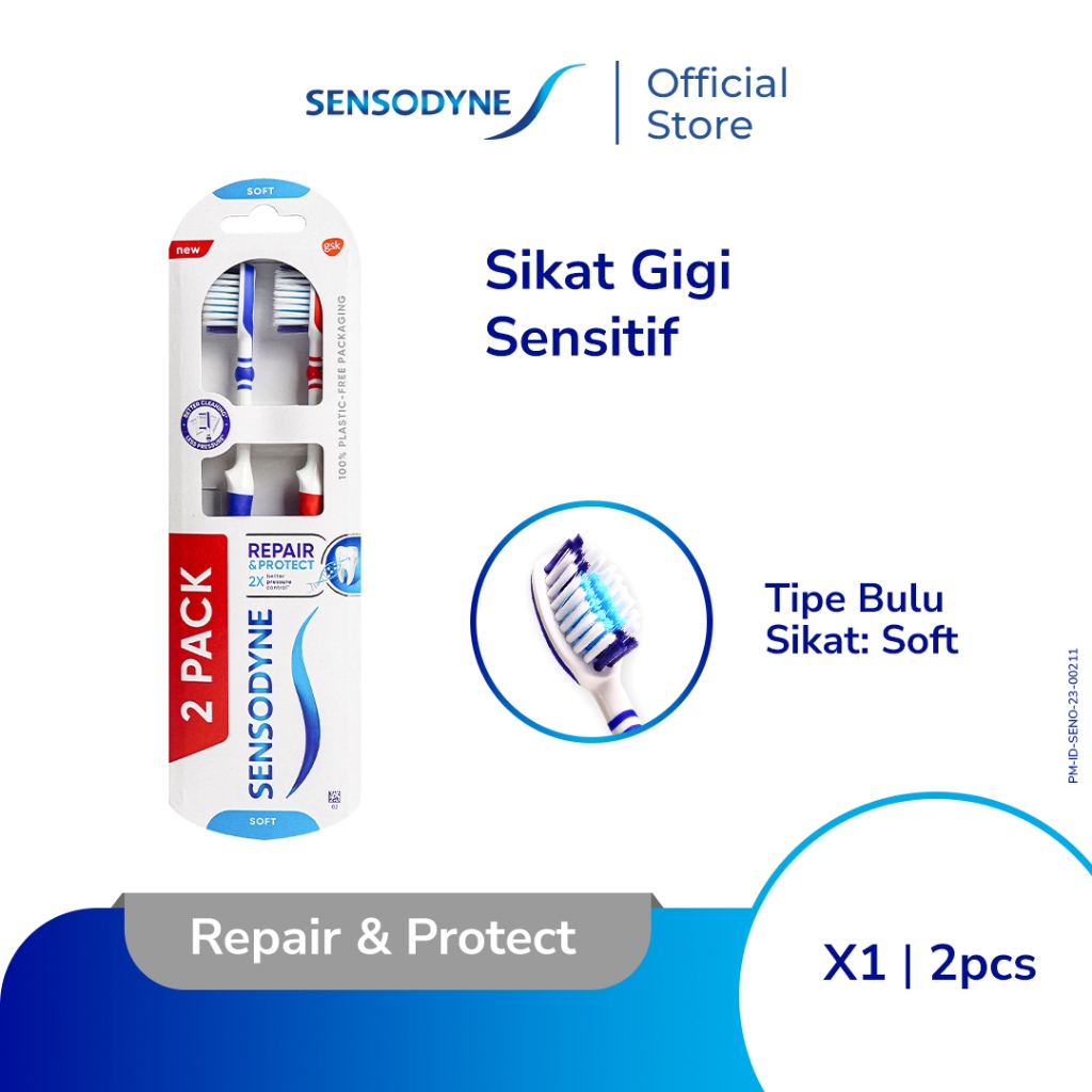 Sensodyne Toothbrush Sikat Gigi Sensitif Repair & Protect Bulu Sikat Lembut dan Fleksibel Soft 2s