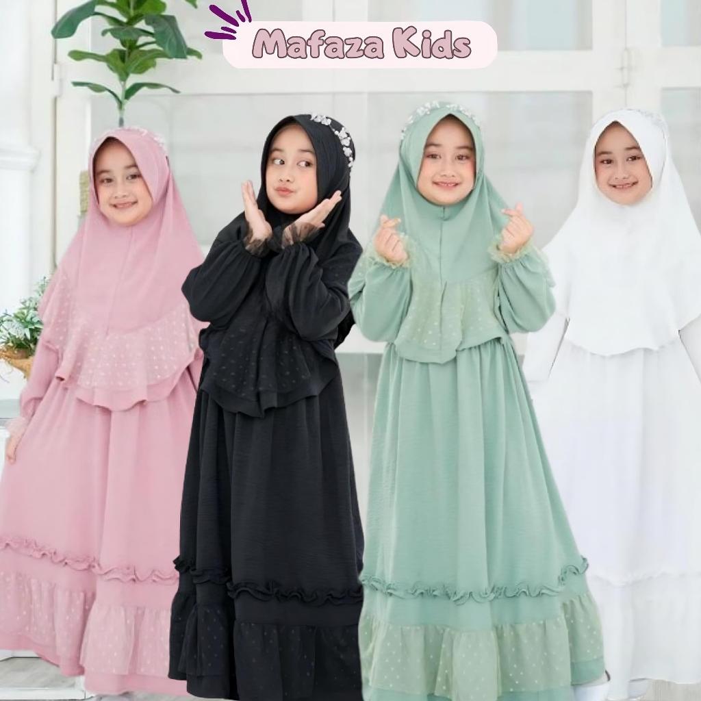 Mafaza Kids Gamis Anak Perempuan Set Hijab (3-11 Tahun) / Gamis Crinkle Mix Tile Dot Size M-L-XL-XXL