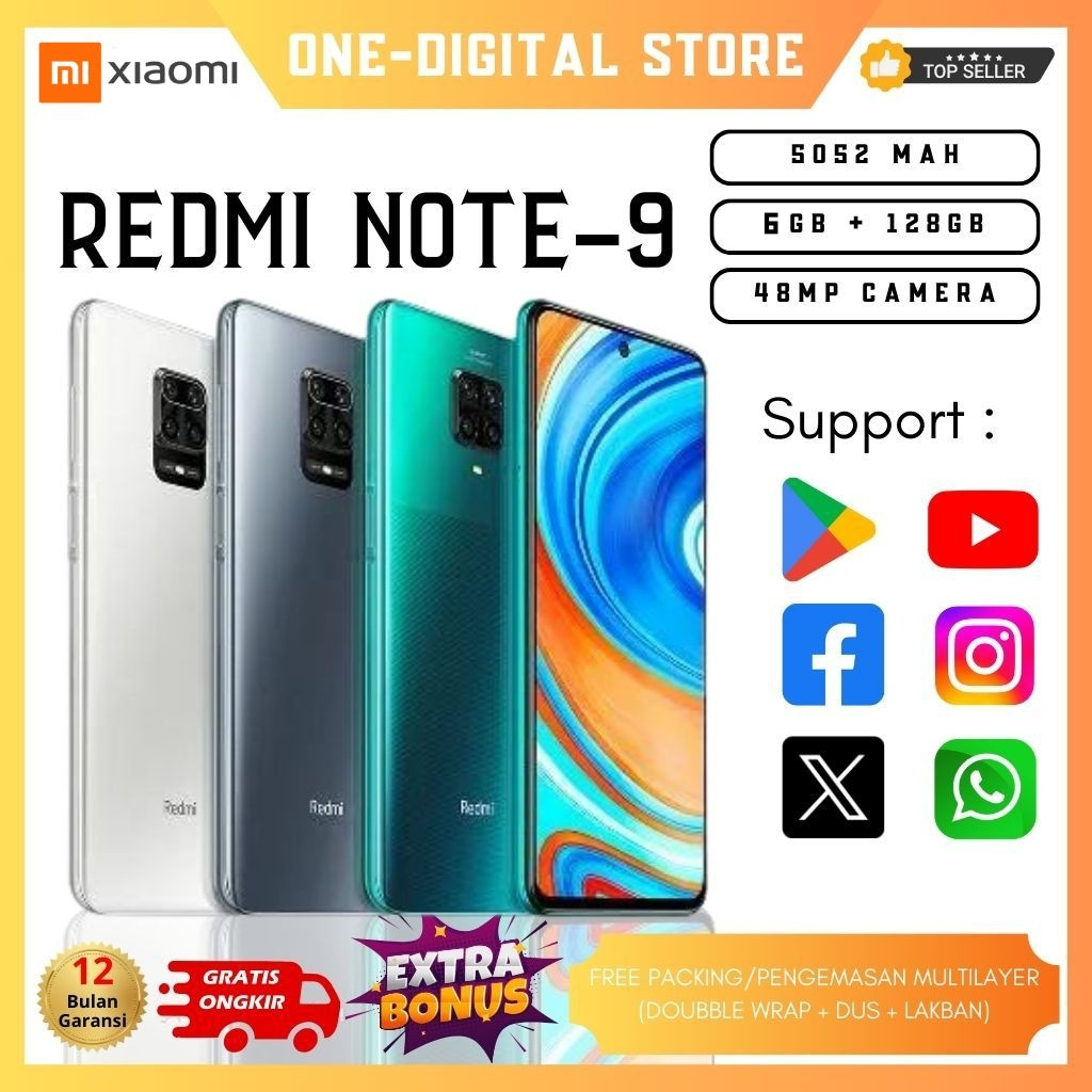 HP Smartphone Redmi Note 9 RAM 6GB/128GB Xiaomi 48MP Batt 5020mAh