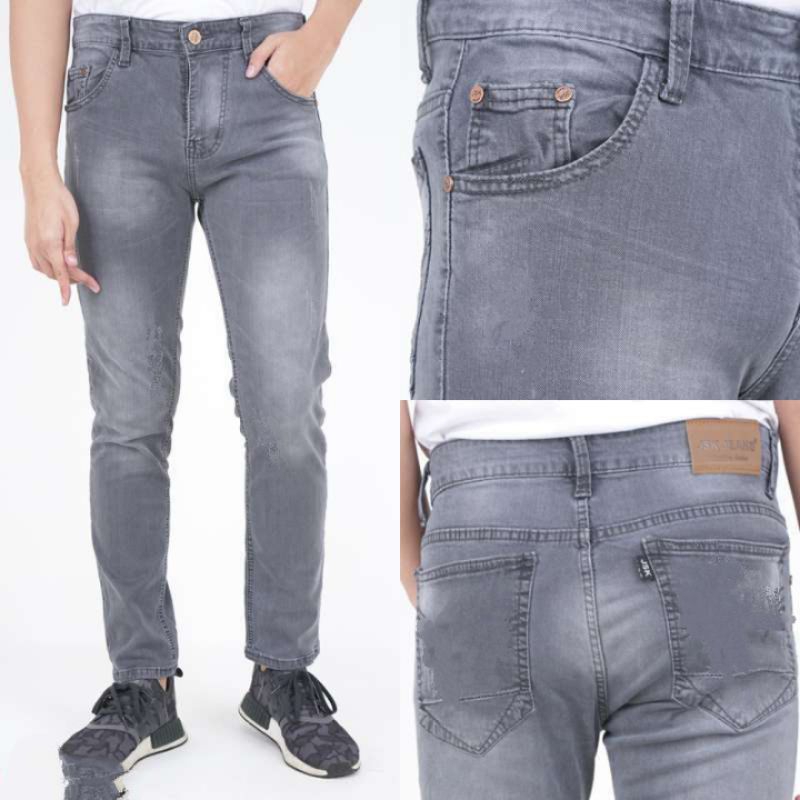 celana panjang soft jeans pria. celana panjang pria abu. celana soft jeans Stretch abu. celana panja