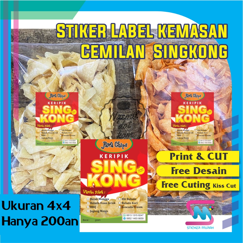 Stiker Murah Bandung Sticker Label Kemasan Jualan Produk Keripik Singkong Gratis Desain Free Cutting