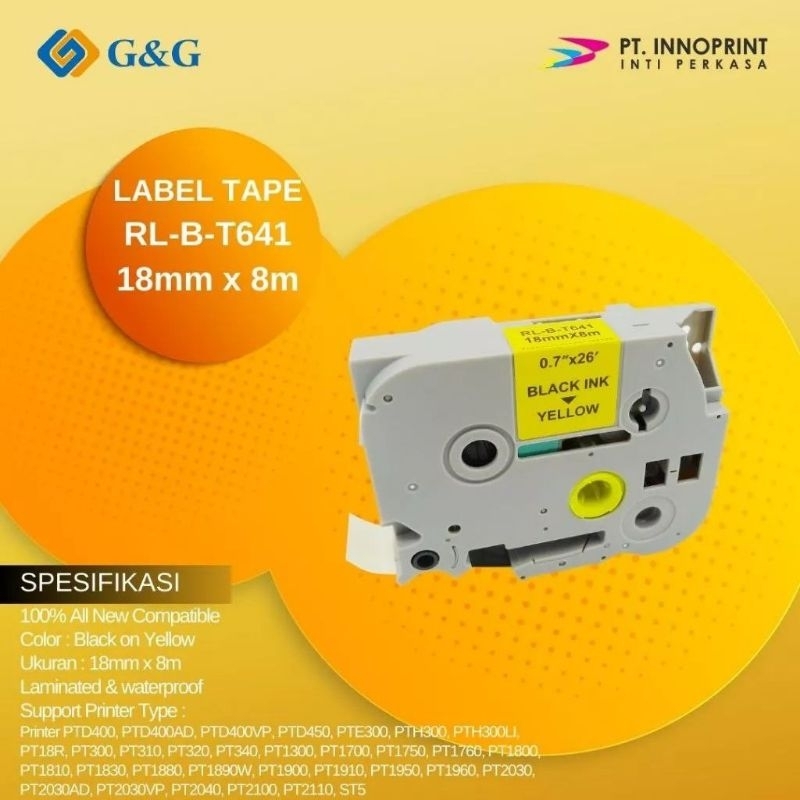 

Label tape G&G for Brother Label Tape TZE-641 18mm x 8m Black on Yellow TZE641