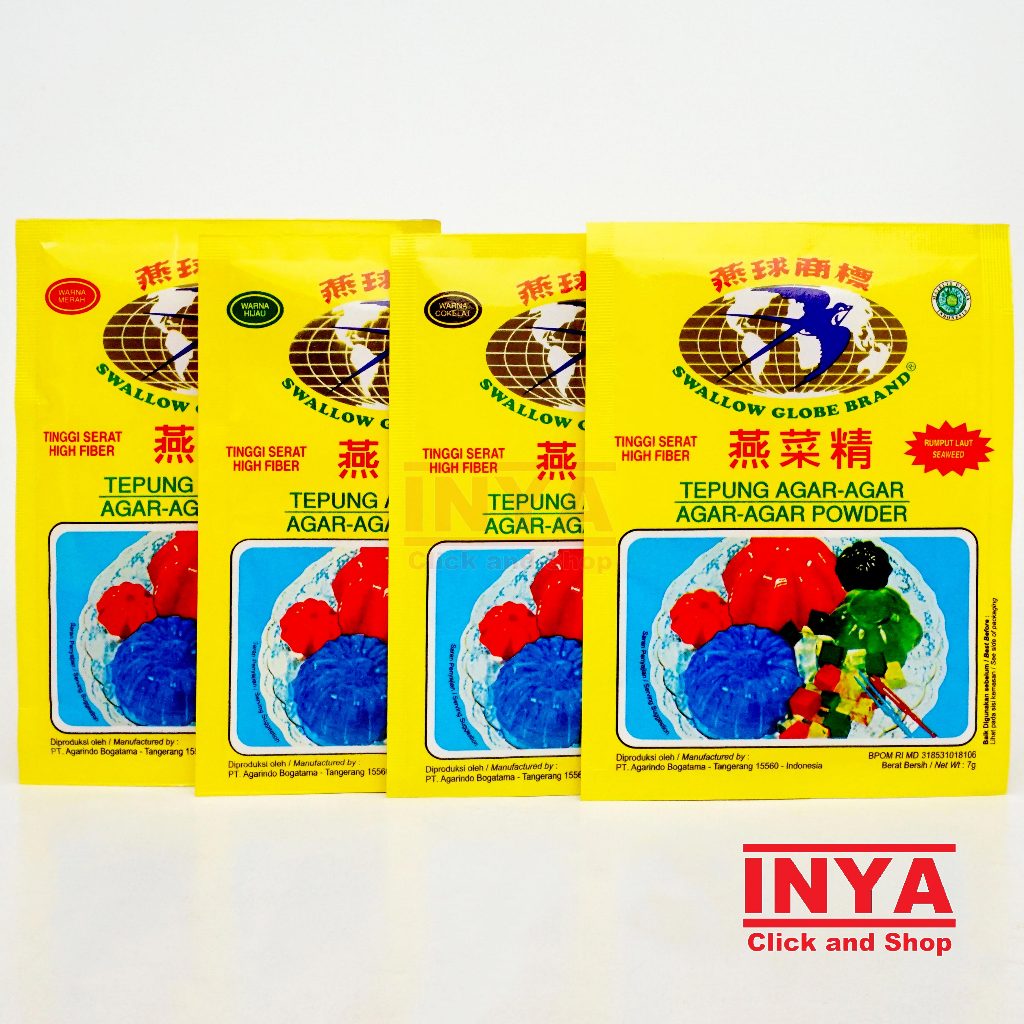 

Swallow Globe Brand Tepung Agar-Agar Rumput Laut Colour 7gr Sachet - Seaweed Powder