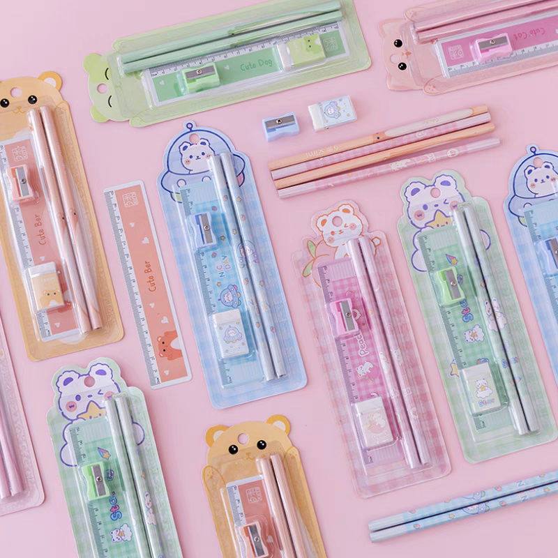 

[READY] Alat Tulis Set 4in1 - Pensil - Penggaris - Penghapus - Rautan.