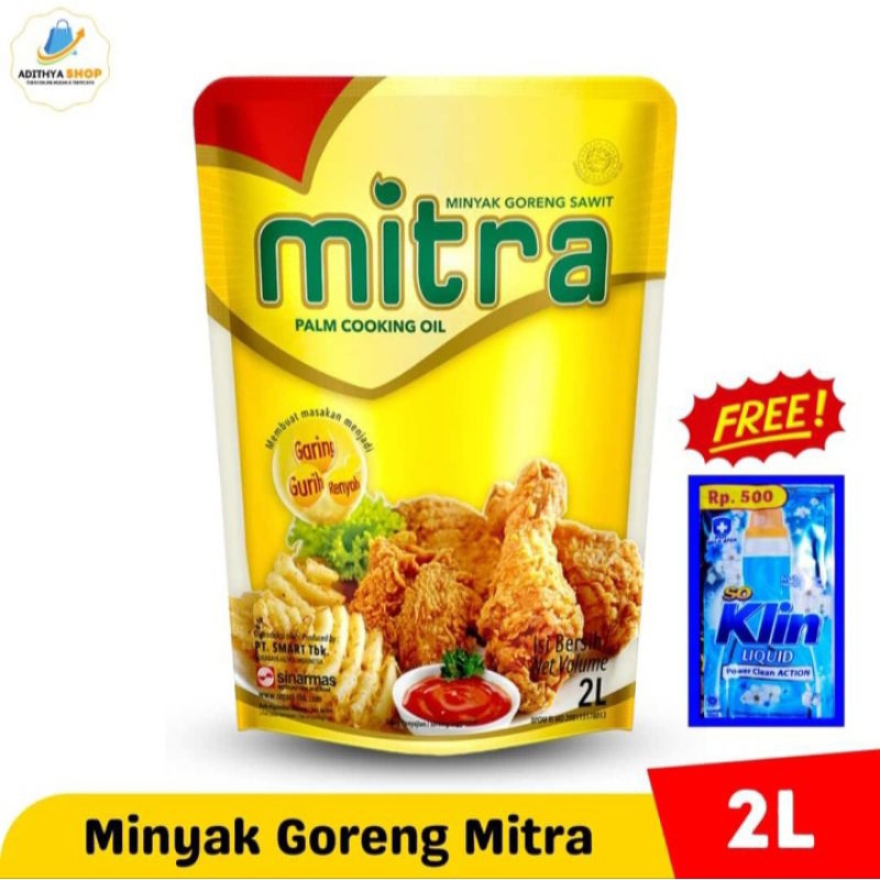 

Minyak goreng 2 liter merk mitra + free so klin