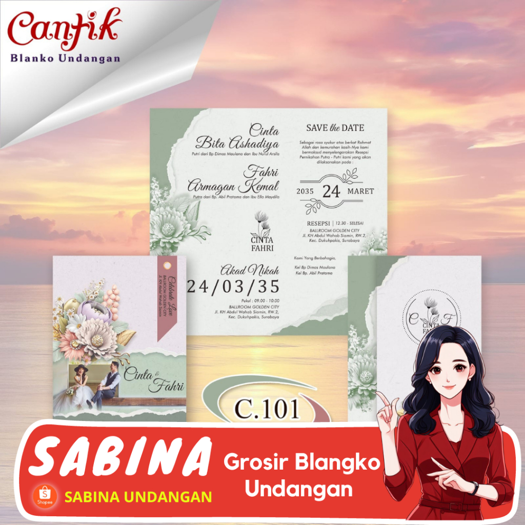 BLANGKO UNDANGAN PERNIKAHAN CANTIK 101 | SABINA UNDANGAN | KERTAS UNDANGAN | KARTU UNDANGAN | BLANGK