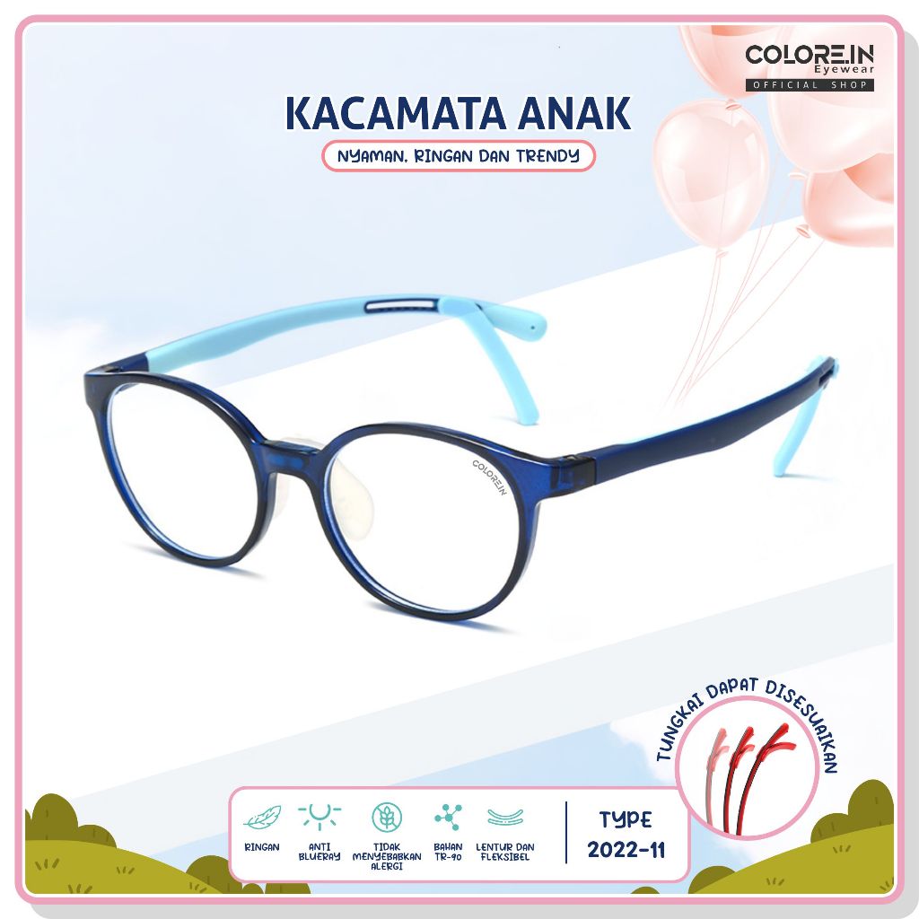 Colore.in Kacamata Anak Lentur TR-90 Anti Radiasi Blueray Photocromic Bentuk Kotak Bisa Minus Dan Ma