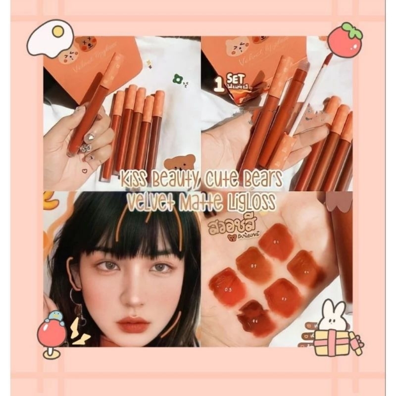 (PER 6 PCS ) VELVET LIPGLOSS LASTING COLOR MATTE KISS BEAUTY NO 70059-03A/LIP MATTE BEAR 70143