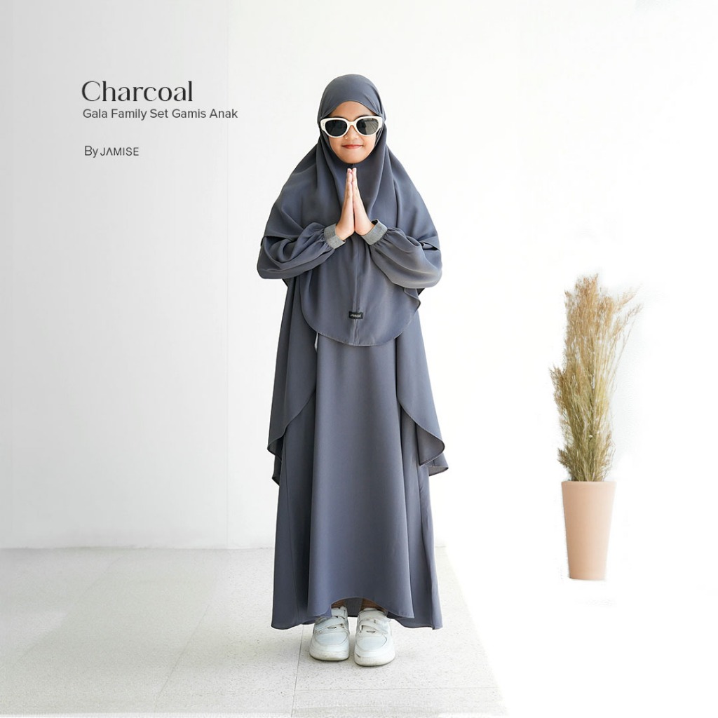 Gala Series | Gamis Anak Khimar Bergo-Charcoal