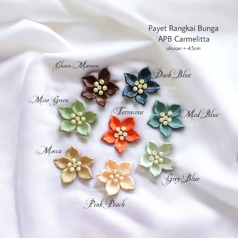 (BYK WARNA) APB Carmelita bunga payet 3d doff dop permata mutiara import