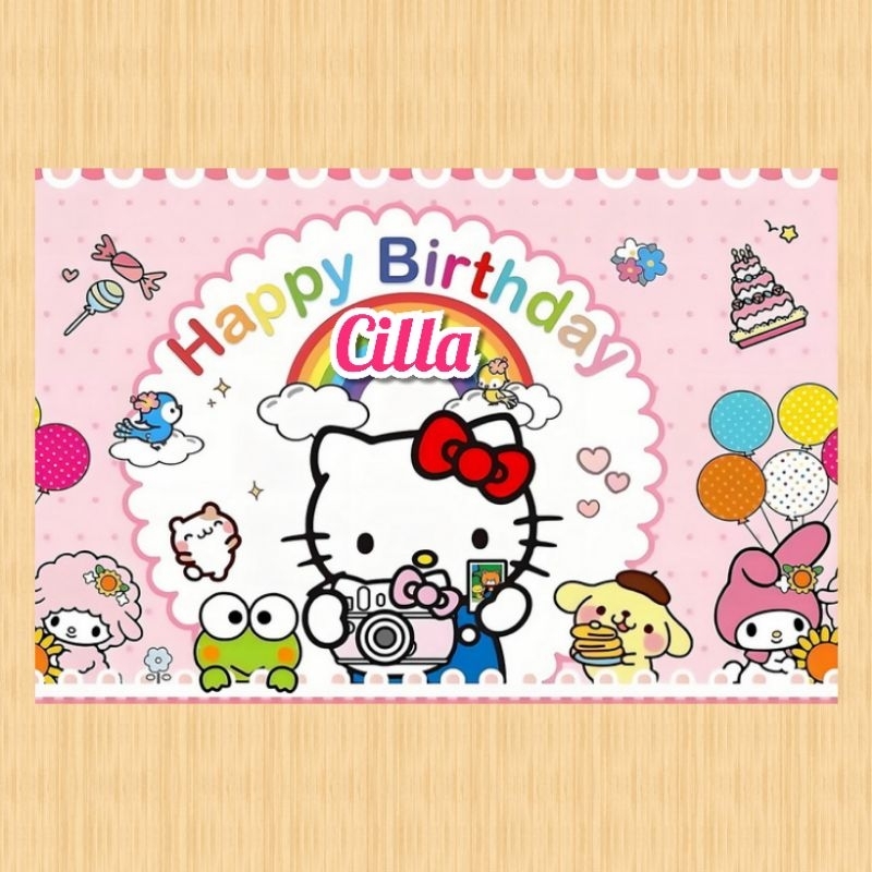 Spanduk HELLO KITTY banner HELLO KITTY spanduk banner ultah anak background HELLO KITTY custom backd