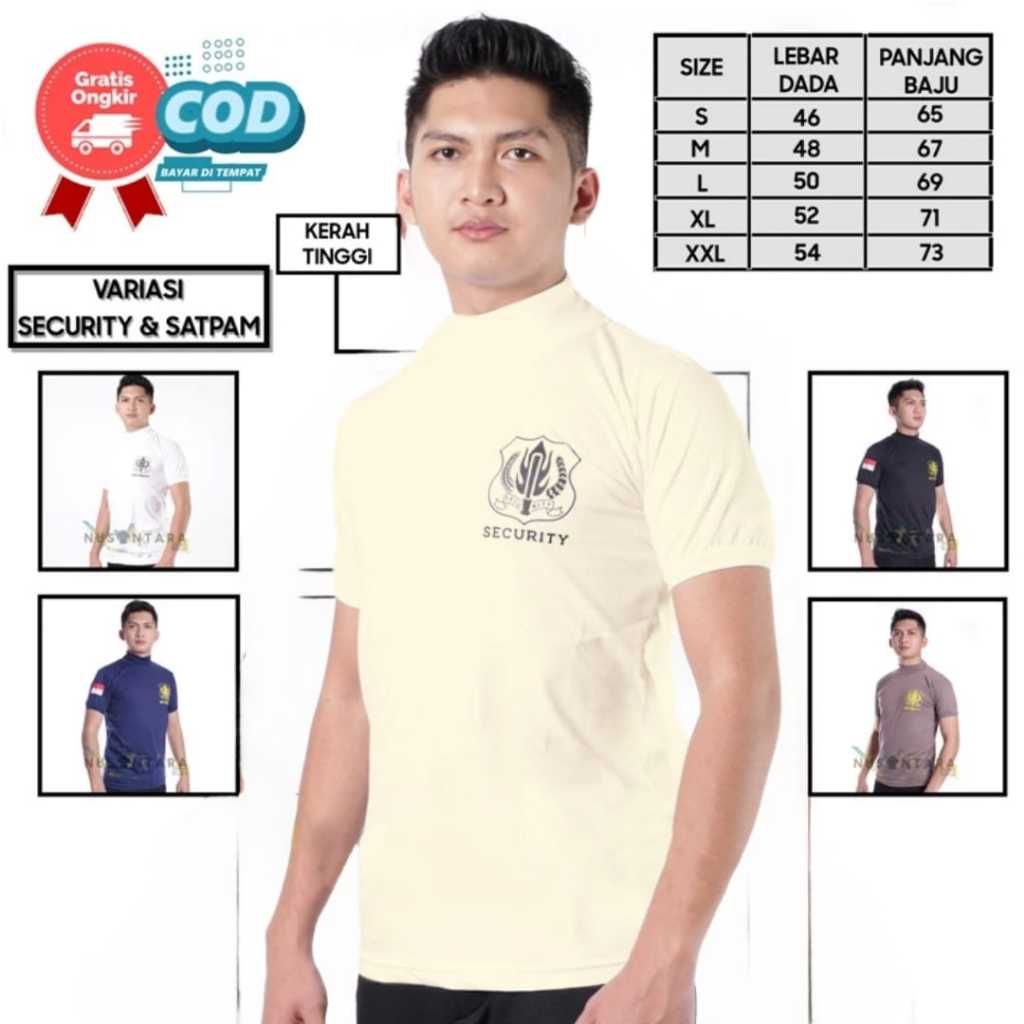 Kaos Satpam Security Kerah Tinggi Kaos Satpam Terbaru 2025 Warna Putih Coklat Hitam Navy Cream