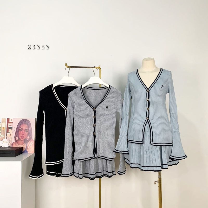 23353 Stelan Rok Pendek Wanita Rajut Premium / One Set Rok Rajut Pendek Mix Outer Cardi Rajut Lengan