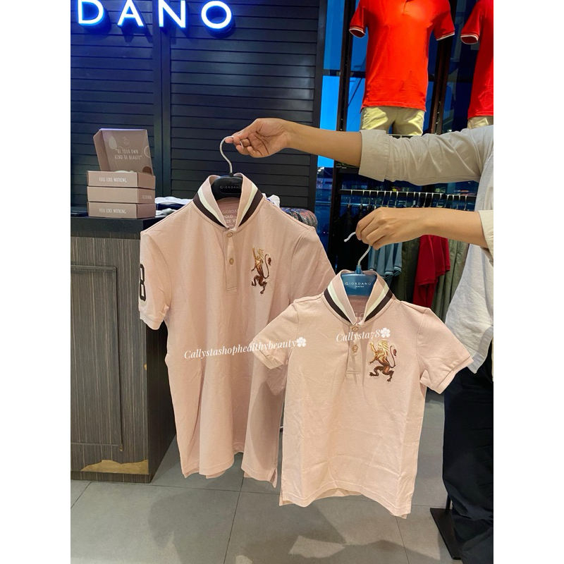 Giordano Couple Polo Shirt Man Lion 3D Dad And Kids Signature Adobe Rose Size S,M,L,XL n XXL