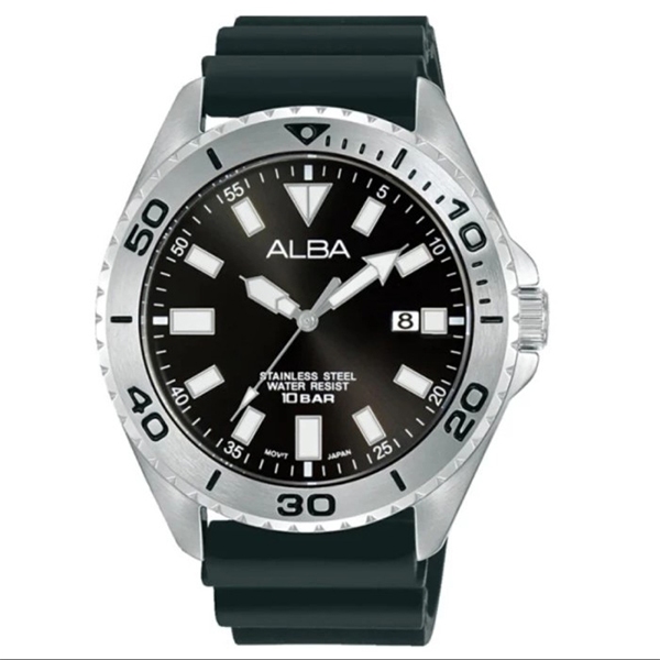 Jam Tangan Pria Alba Original AS9Q49 AS9Q49X1 Strap Silicon Black Garansi Resmi