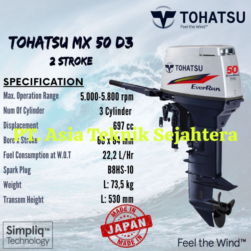 TOHATSU MESIN TEMPEL OUTBOARD 50PK ORIGINAL MADE IN JAPAN ORIGINAL