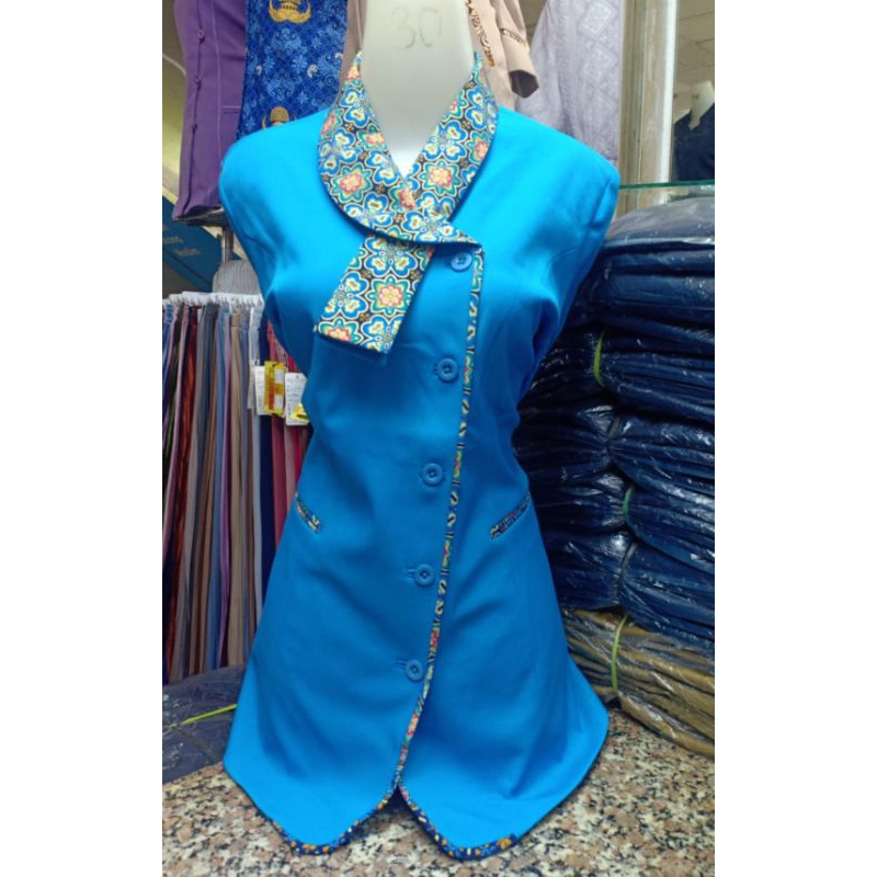Seragam blazer wanita biru Batik stelan rok
