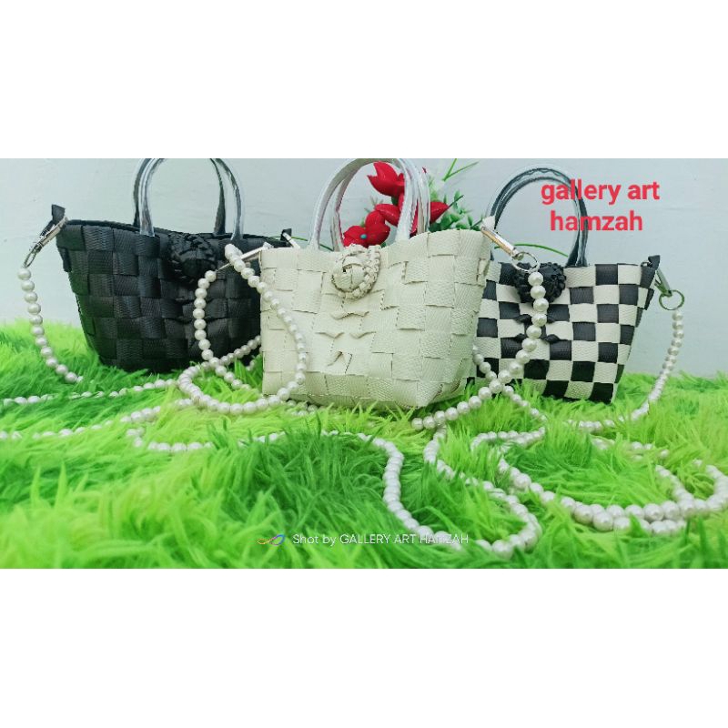 totebag tas anyaman premium tali mutiara