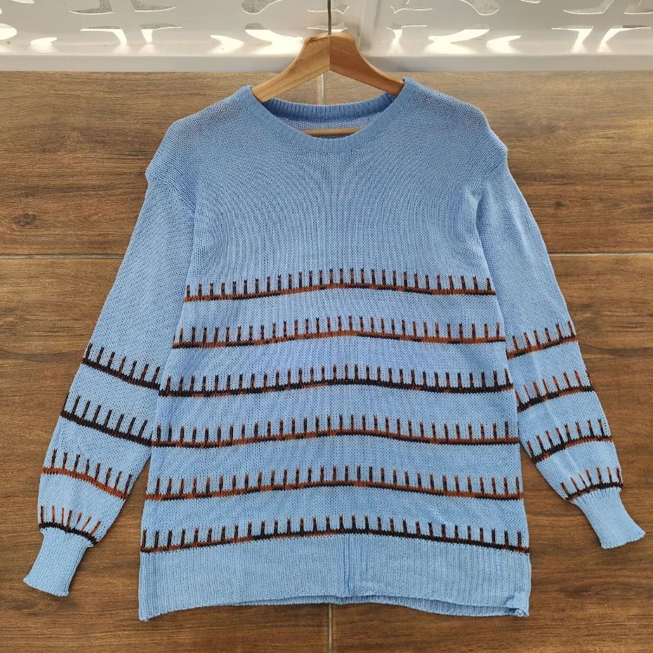 Deluna Sweater Atasan Rajut Wanita Remaja Korean  Striped Kntewear Style Kekinian #Deluna Sweater