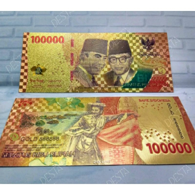uang souvenir gold foil 100000