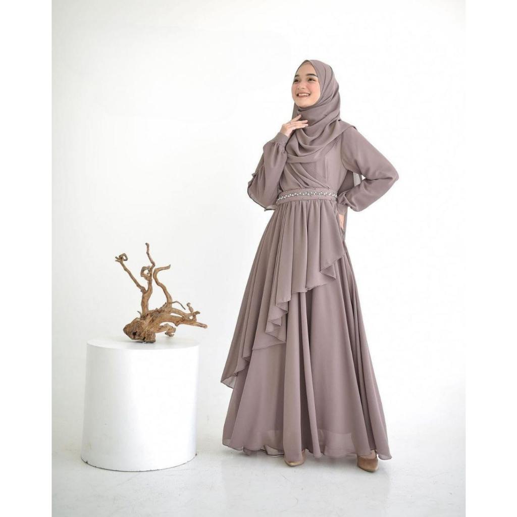 SORAYA DRESS MUSLIM WANITA TERBARU BAHAN CERUTY BABYDOLL MIX PAYET MUTIARA ALLSIZE FREE BELT