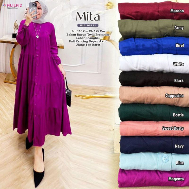 ( Warna Lengkap) Mita Midi Dress || Polos Ld 110
