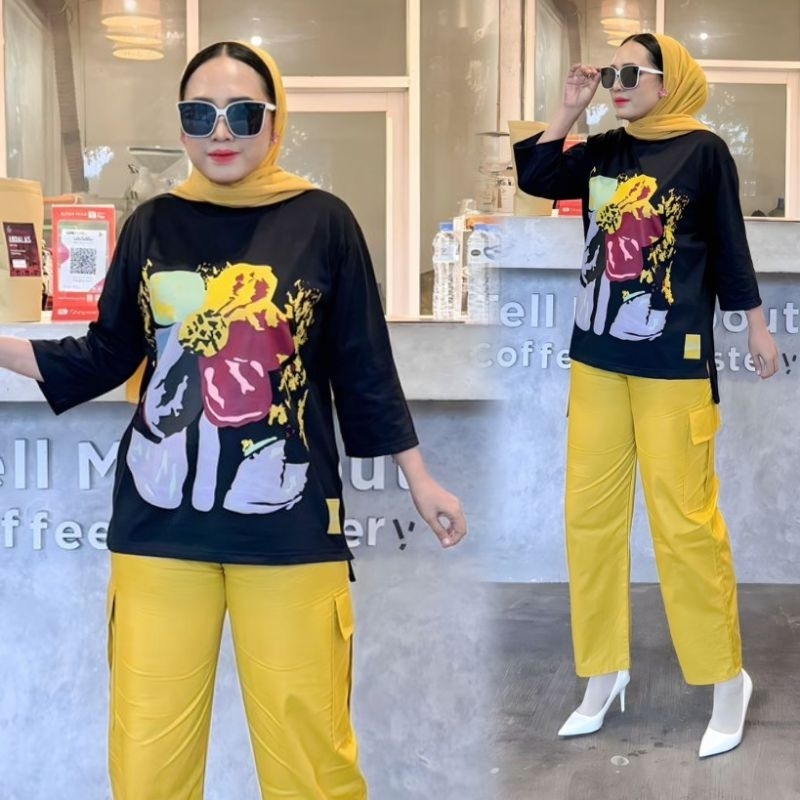 Lanicha Setelan Kaos Oversize Wanita Model  Terbaru