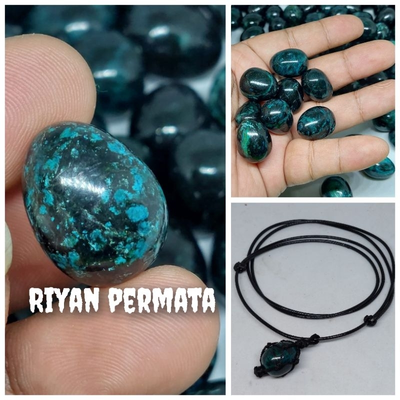 Kalung liontin batu badar besi hijau nempel magnet