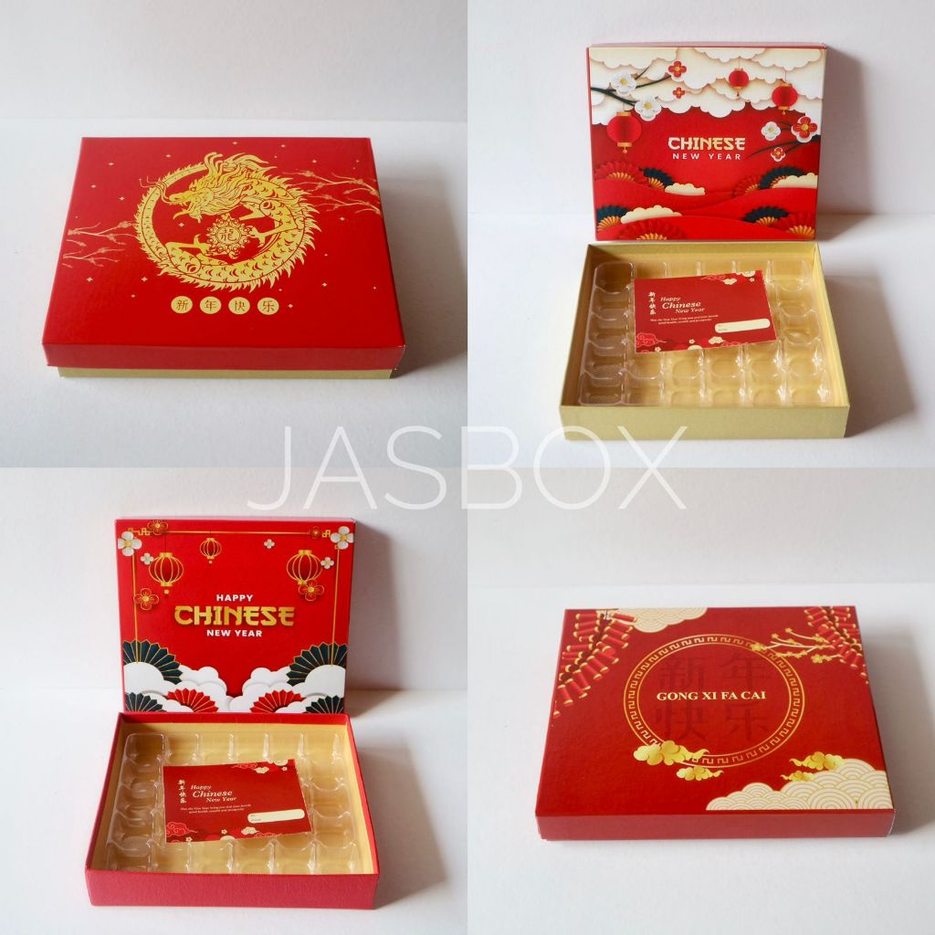 

JASBOX Kotak hampers nastar imlek 22x19x3cm / 22x19x4cm / Custom hardbox / Kotak kue imlek tray mika - MAROON