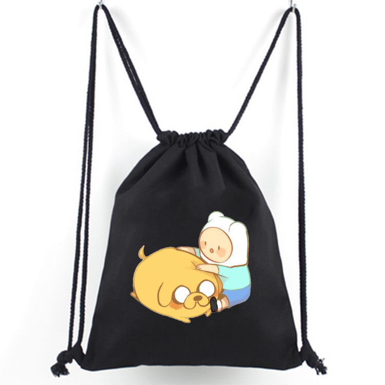 Tas Serut Hitam Motif Adventure Time / Tas Gendong / hampers anak / Stringbag