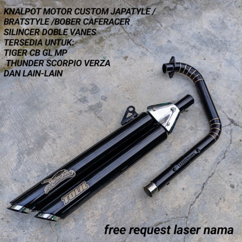 knalpot motor custom japstyle bobber silincer double muffler cb tiger gl mp scorpio