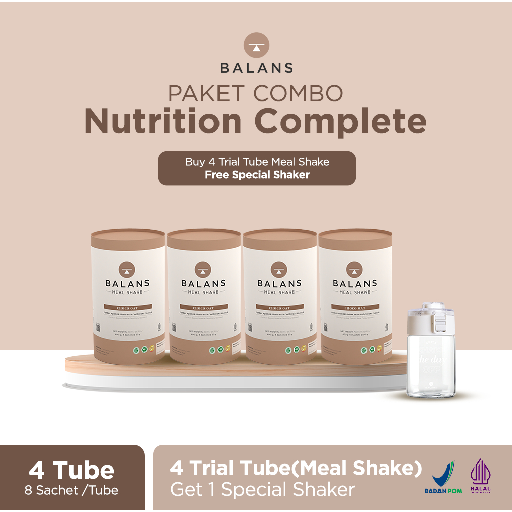 Balans Nutrition Complete | 4 Trial Tube Meal Shake Choco Oat Free Shaker