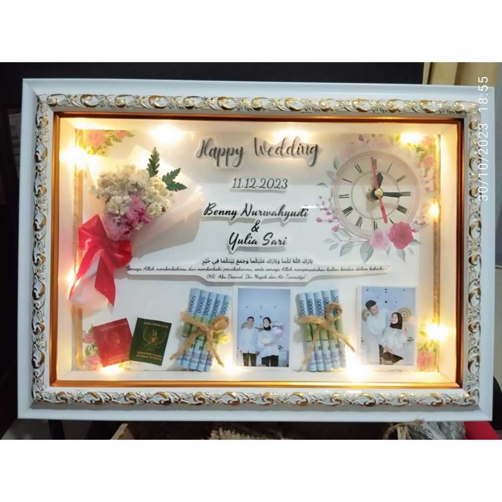 LANGSUNG JADI  Kado Nikahan/Wedding/Mahar/Walimatul Ursy/JAM/Bingkai 3D Premium/Pigura/35x25/Figura