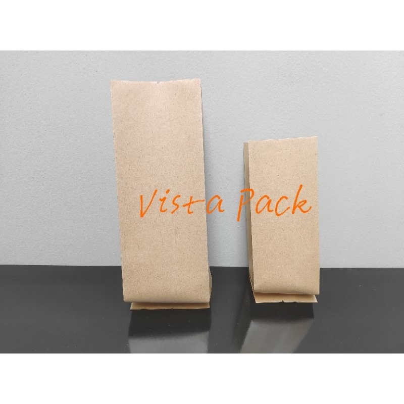 Kemasan Gusset Kraft Paper utk Kopi dan Produk Kering Lainnya (100 pcs). Lapisan Dalam Aluminium Foi