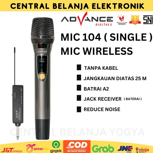 MIC WIRELESS SINGLE MIC PROFESIONAL WIRELESS MICROPHONE SINGLE MIC 104 | ADVANCE