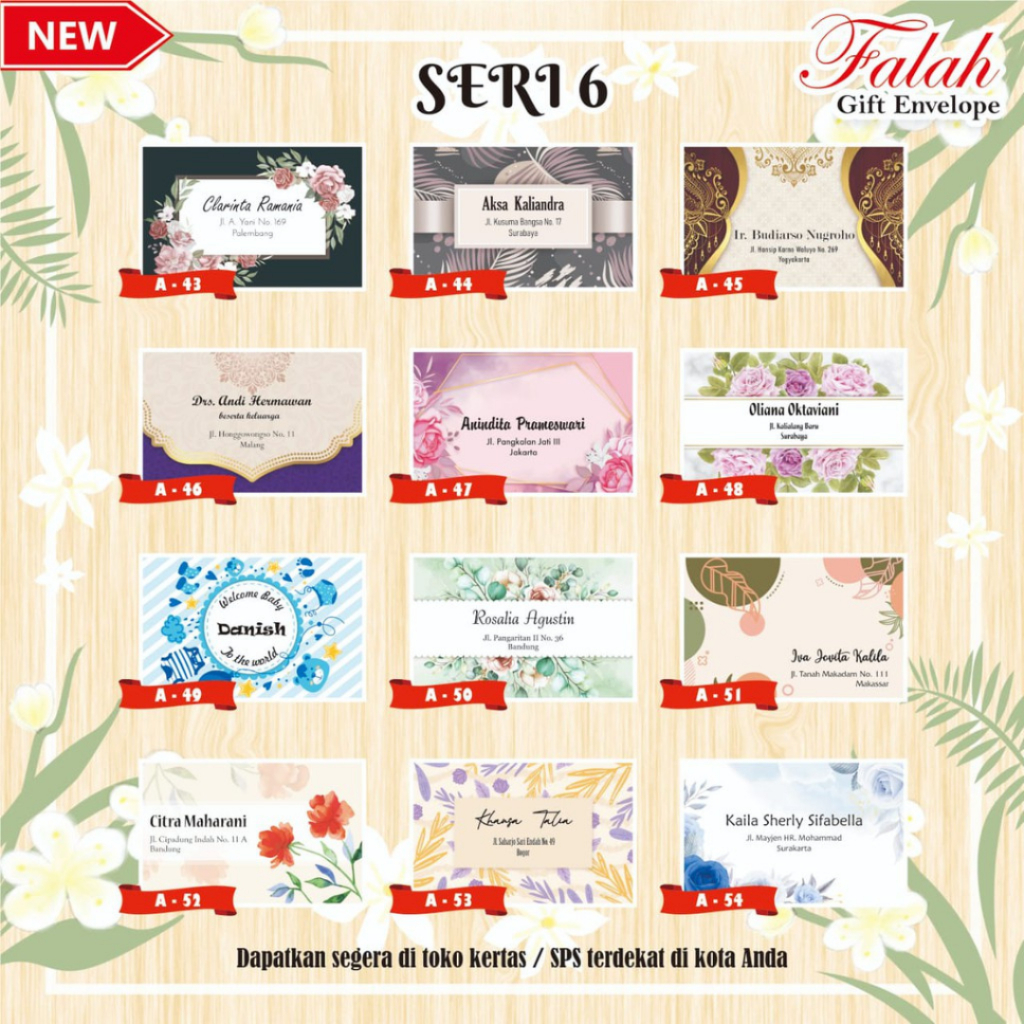 

Amplop Kondangan atau Angpau Sumbangan Nikah Motif Falah seri 6 Isi 50