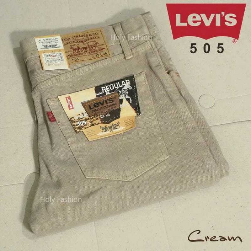 Celana Jeans Pria Cream Reguler Cowok Jeans Standar Pria Warna Cream Abu Hitam Biru Garmen Biowash U
