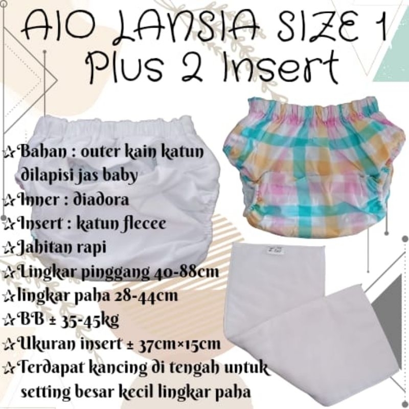 Clodi Dewasa Size 1 Model Celana 1 cover + 2 insert Popok Kain Aio Lansia 35-45 kg