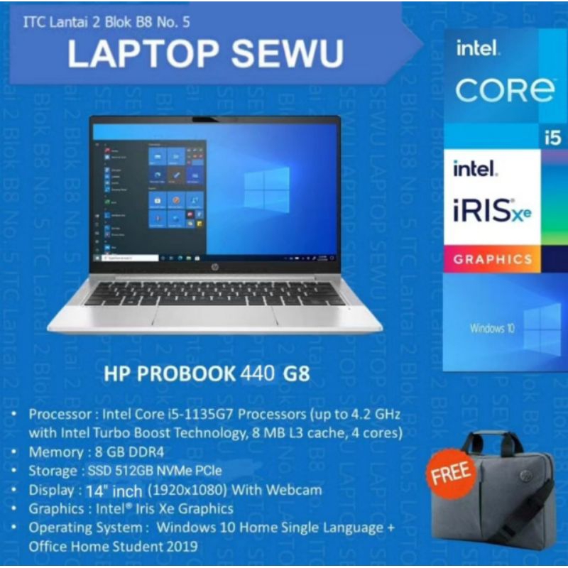 HP PROBOOK 440 G8 INTEL CORE i5-1135G7 8GB 512GB SSD iris Xe Win 10