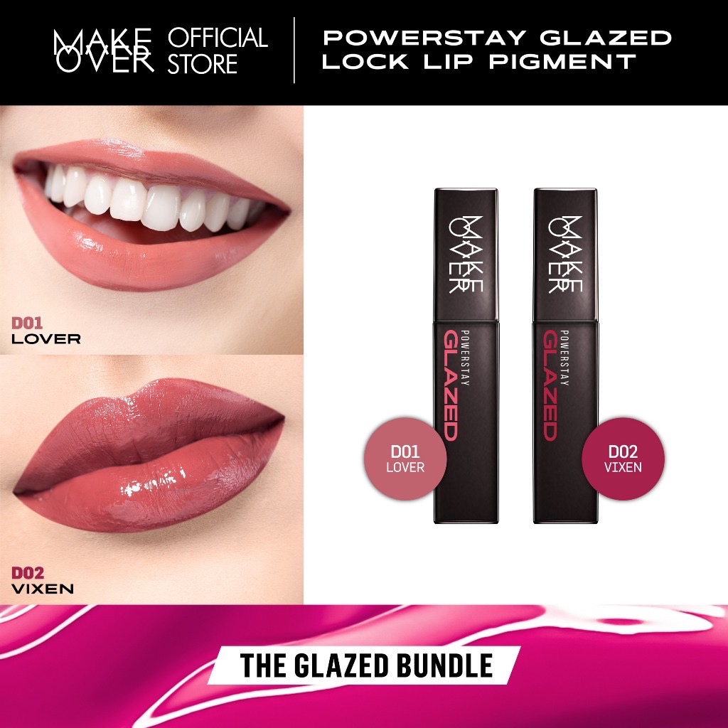 MAKE OVER Powerstay Glazed Lock Lip Pigment D01 Lover + D02 Vixen Ombre Package Indonesia / Paket Li