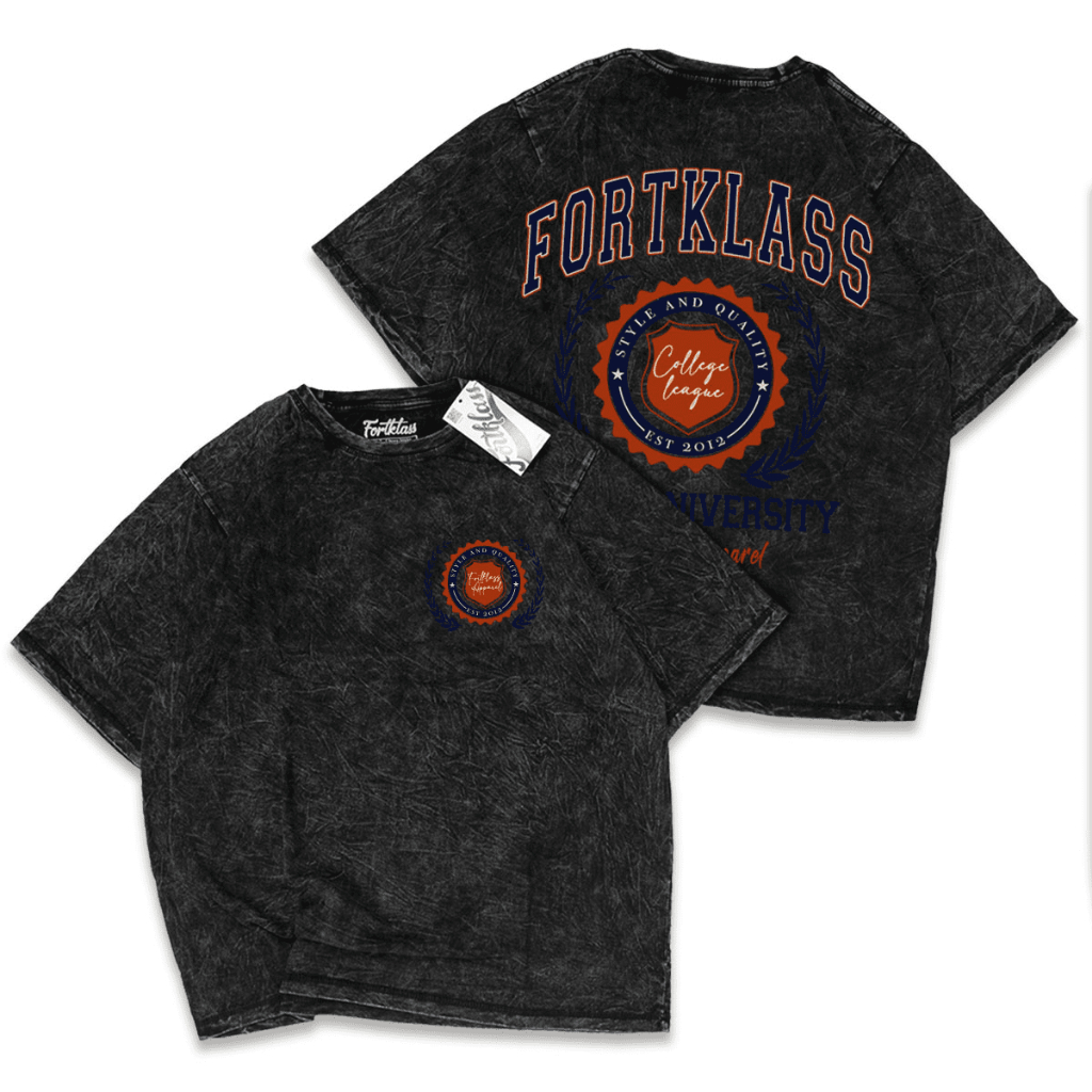 FortKlass Kaos Wash UNIVERSITY Kaos Oversize Pria Lengan Pendek Atasan Tshirt Distro Cowok Kaos Pria