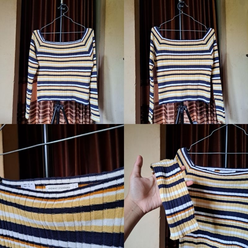 Browny Standard Atasan Rajut Salur Kerah Kotak