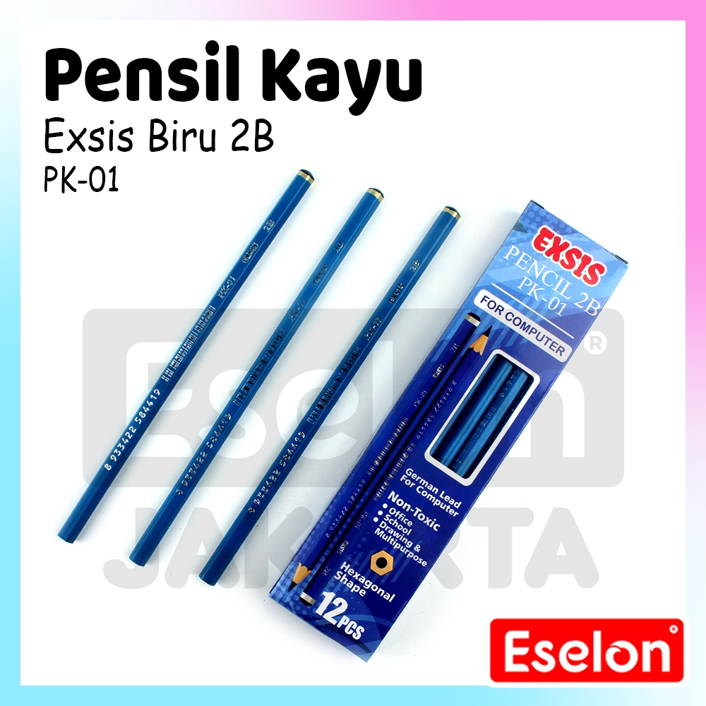 

[ES.JKT] 1pak isi 12buah Pensil 2B BIRU EXSIS PK-01 / 12pcs Pensil Kayu EXSIS