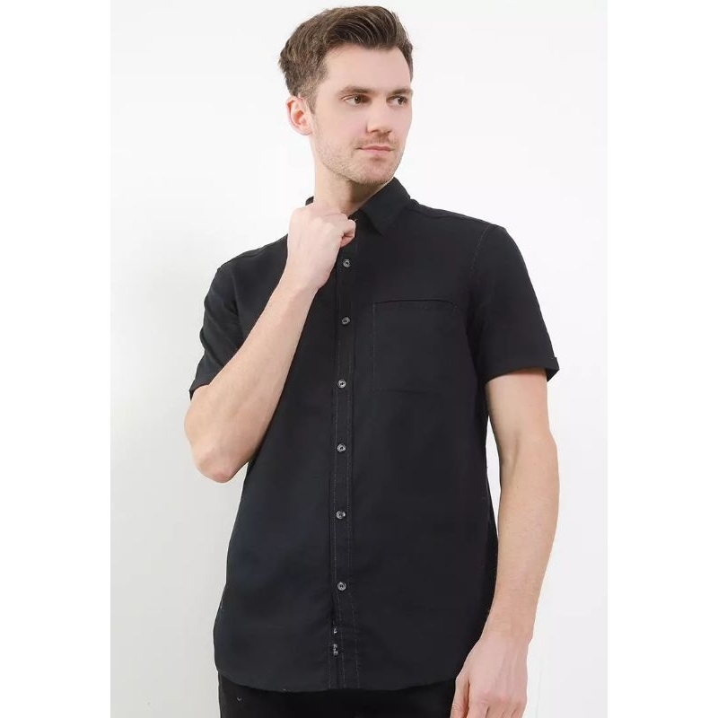 KLS444 KEMEJA LOIS ORIGINAL PRIA LENGAN PENDEK WARNA HITAM BLACK
