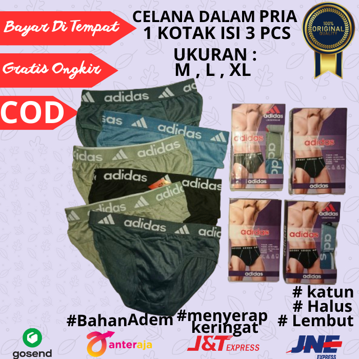 CELANA DALAM COWOK 1 KOTAK ISI 3 PCS CD COWO 3 PCS CELANA DALAM PRIA ADIDAS MURAH CELANA DALAM LAKI 