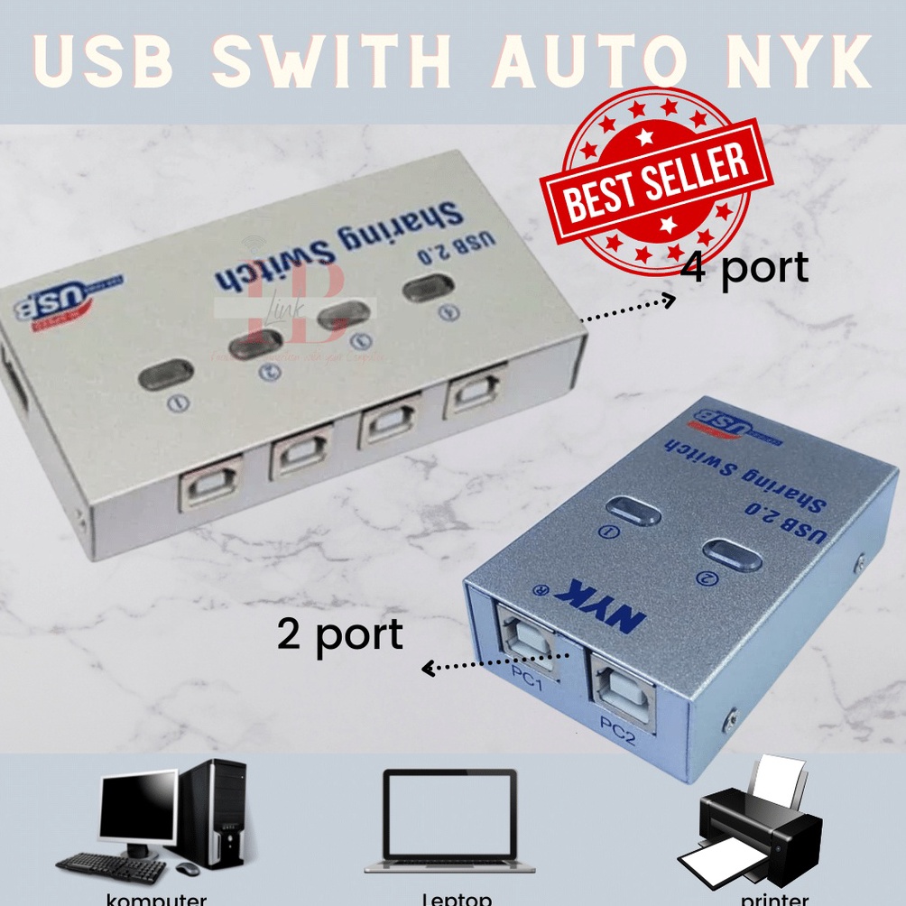 ART F92J Auto Switch Usb Printer 2 Port 4 Port Sharing Switcher USB 2 Printer Kable Manual Otomatis 