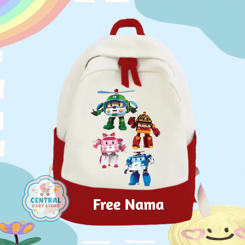 TAS RANSEL BACKPACK ANAK SEKOLAH SD / TK CUSTOM GAMBAR ROBOCAR POLI FREE CETAK NAMA